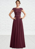 Fernanda A-Line Scoop Neck Floor-Length Chiffon Lace Mother of the Bride Dress With Beading Sequins STI126P0014863