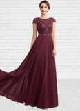 Fernanda A-Line Scoop Neck Floor-Length Chiffon Lace Mother of the Bride Dress With Beading Sequins STI126P0014863