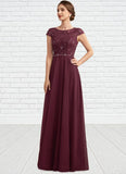 Fernanda A-Line Scoop Neck Floor-Length Chiffon Lace Mother of the Bride Dress With Beading Sequins STI126P0014863