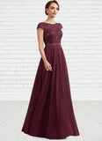 Fernanda A-Line Scoop Neck Floor-Length Chiffon Lace Mother of the Bride Dress With Beading Sequins STI126P0014863