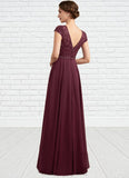 Fernanda A-Line Scoop Neck Floor-Length Chiffon Lace Mother of the Bride Dress With Beading Sequins STI126P0014863