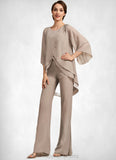 Erika Jumpsuit/Pantsuit Scoop Neck Floor-Length Chiffon Mother of the Bride Dress STI126P0014864