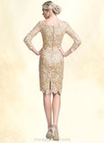 Raquel Sheath/Column Scoop Neck Knee-Length Lace Mother of the Bride Dress STI126P0014865