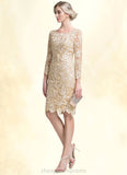 Raquel Sheath/Column Scoop Neck Knee-Length Lace Mother of the Bride Dress STI126P0014865