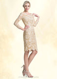 Raquel Sheath/Column Scoop Neck Knee-Length Lace Mother of the Bride Dress STI126P0014865