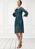 Stella Sheath/Column Scoop Neck Knee-Length Lace Mother of the Bride Dress With Sequins STI126P0014867