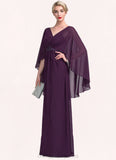 Allison A-Line V-neck Floor-Length Chiffon Mother of the Bride Dress With Ruffle Beading STI126P0014869