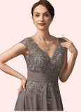 Brooklyn A-Line V-neck Floor-Length Chiffon Lace Mother of the Bride Dress With Ruffle Sequins STI126P0014870