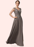 Brooklyn A-Line V-neck Floor-Length Chiffon Lace Mother of the Bride Dress With Ruffle Sequins STI126P0014870