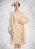 Kaylie Sheath/Column Scoop Neck Knee-Length Lace Mother of the Bride Dress With Beading Sequins STI126P0014874