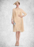 Kaylie Sheath/Column Scoop Neck Knee-Length Lace Mother of the Bride Dress With Beading Sequins STI126P0014874