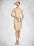 Kaylie Sheath/Column Scoop Neck Knee-Length Lace Mother of the Bride Dress With Beading Sequins STI126P0014874