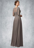 Paris A-Line V-neck Floor-Length Chiffon Lace Mother of the Bride Dress With Beading Sequins STI126P0014876