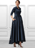 Rosalie A-Line V-neck Asymmetrical Satin Mother of the Bride Dress With Bow(s) Pockets STI126P0014879