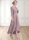 Elle A-Line Scoop Neck Asymmetrical Chiffon Lace Mother of the Bride Dress With Beading STI126P0014885