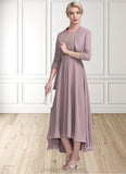 Elle A-Line Scoop Neck Asymmetrical Chiffon Lace Mother of the Bride Dress With Beading STI126P0014885