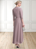 Elle A-Line Scoop Neck Asymmetrical Chiffon Lace Mother of the Bride Dress With Beading STI126P0014885