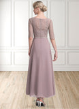 Elle A-Line Scoop Neck Asymmetrical Chiffon Lace Mother of the Bride Dress With Beading STI126P0014885