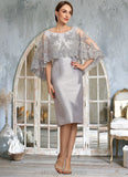 Josephine Sheath/Column Scoop Neck Knee-Length Taffeta Lace Mother of the Bride Dress With Beading Sequins STI126P0014886