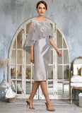 Josephine Sheath/Column Scoop Neck Knee-Length Taffeta Lace Mother of the Bride Dress With Beading Sequins STI126P0014886