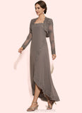 Xiomara A-Line Square Neckline Asymmetrical Chiffon Mother of the Bride Dress With Appliques Lace Sequins STI126P0014888