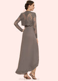 Xiomara A-Line Square Neckline Asymmetrical Chiffon Mother of the Bride Dress With Appliques Lace Sequins STI126P0014888