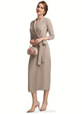 Sloane Sheath/Column V-neck Tea-Length Chiffon Mother of the Bride Dress With Bow(s) STI126P0014891