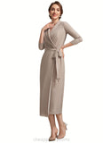 Sloane Sheath/Column V-neck Tea-Length Chiffon Mother of the Bride Dress With Bow(s) STI126P0014891