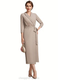 Sloane Sheath/Column V-neck Tea-Length Chiffon Mother of the Bride Dress With Bow(s) STI126P0014891