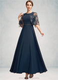 Luna A-Line Scoop Neck Ankle-Length Chiffon Lace Mother of the Bride Dress With Beading Sequins STI126P0014892