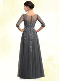 Maisie A-Line V-neck Floor-Length Tulle Lace Mother of the Bride Dress With Beading Sequins STI126P0014895