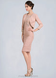 Carmen Sheath/Column Scoop Neck Knee-Length Chiffon Lace Mother of the Bride Dress With Beading Sequins STI126P0014896