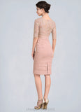 Carmen Sheath/Column Scoop Neck Knee-Length Chiffon Lace Mother of the Bride Dress With Beading Sequins STI126P0014896