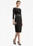 Kitty Sheath/Column Off-the-Shoulder Knee-Length Jersey Mother of the Bride Dress With Beading Sequins STI126P0014897