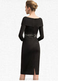 Kitty Sheath/Column Off-the-Shoulder Knee-Length Jersey Mother of the Bride Dress With Beading Sequins STI126P0014897