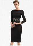 Kitty Sheath/Column Off-the-Shoulder Knee-Length Jersey Mother of the Bride Dress With Beading Sequins STI126P0014897