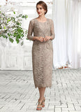 Giuliana Sheath/Column Scoop Neck Tea-Length Lace Mother of the Bride Dress With Sequins STI126P0014898