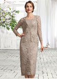 Giuliana Sheath/Column Scoop Neck Tea-Length Lace Mother of the Bride Dress With Sequins STI126P0014898