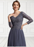 Catherine A-Line V-neck Ankle-Length Chiffon Lace Mother of the Bride Dress STI126P0014899