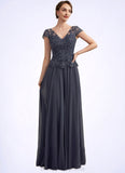 Sadie A-Line V-neck Floor-Length Chiffon Lace Mother of the Bride Dress With Sequins STI126P0014901