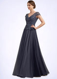 Sadie A-Line V-neck Floor-Length Chiffon Lace Mother of the Bride Dress With Sequins STI126P0014901