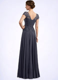 Sadie A-Line V-neck Floor-Length Chiffon Lace Mother of the Bride Dress With Sequins STI126P0014901