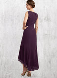 Jaden Trumpet/Mermaid V-neck Asymmetrical Chiffon Mother of the Bride Dress With Lace Beading Sequins STI126P0014902