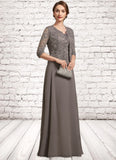 Aurora A-Line Square Neckline Floor-Length Chiffon Lace Mother of the Bride Dress STI126P0014904