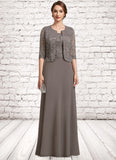 Aurora A-Line Square Neckline Floor-Length Chiffon Lace Mother of the Bride Dress STI126P0014904