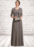 Aurora A-Line Square Neckline Floor-Length Chiffon Lace Mother of the Bride Dress STI126P0014904