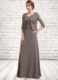 Aurora A-Line Square Neckline Floor-Length Chiffon Lace Mother of the Bride Dress STI126P0014904