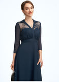 Penelope A-Line V-neck Tea-Length Chiffon Lace Mother of the Bride Dress STI126P0014905