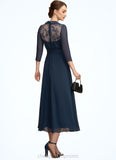 Penelope A-Line V-neck Tea-Length Chiffon Lace Mother of the Bride Dress STI126P0014905