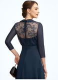 Penelope A-Line V-neck Tea-Length Chiffon Lace Mother of the Bride Dress STI126P0014905